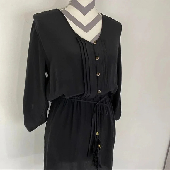 Yumi Kim Silk Dress Womens Size Small Black Tie Waist Button Down Top - Picture 10 of 10